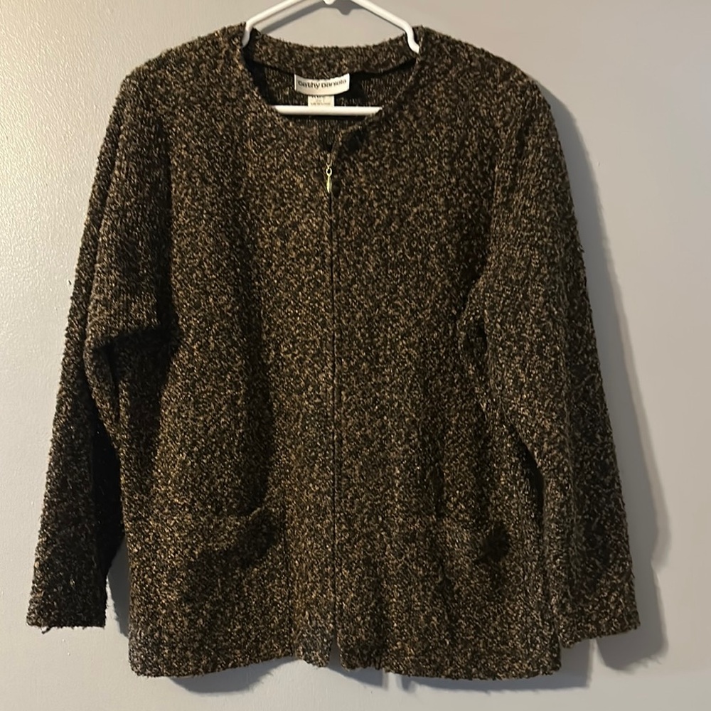 Cathy Daniels Dark Brown Knit Zip up Jacket Size XL